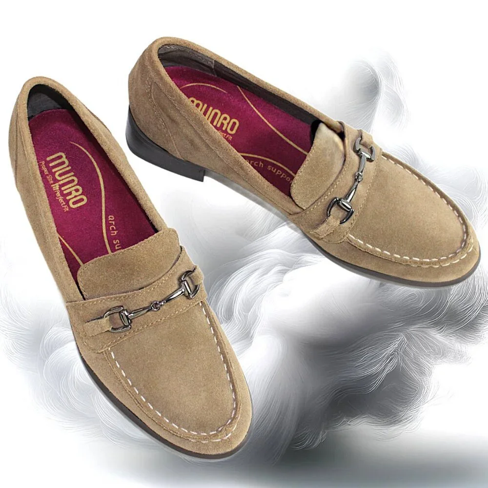Munro Gryffin Toasted Sesame Leather Suede Horse Bit Slip-on Loafer, Size 8 (N)